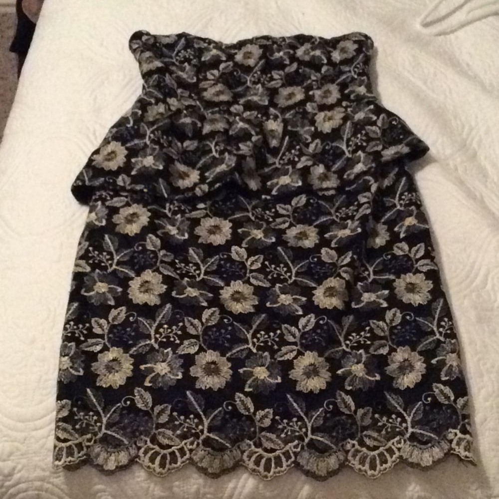 Strapless Metallic asymmetrical Peplum Dress